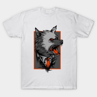 Angry Wolf Dog Grey Orange T-Shirt